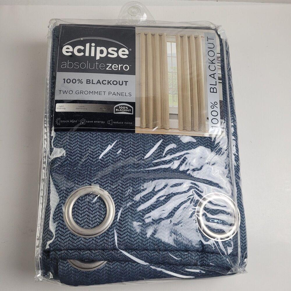 NEW Eclipse 50 x 95 Two Grommet curtain panels 'Heath Indigo' #CT17